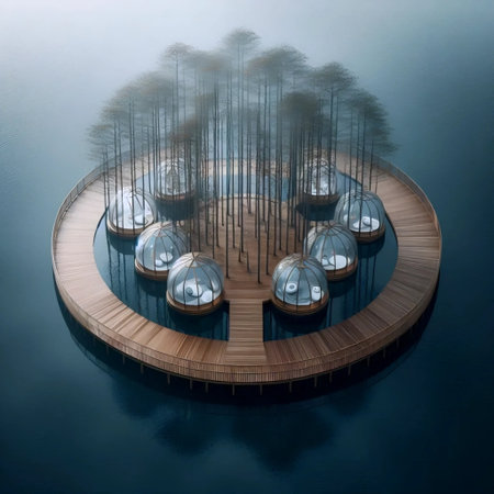 A floating forest pavilion, Ai generated image