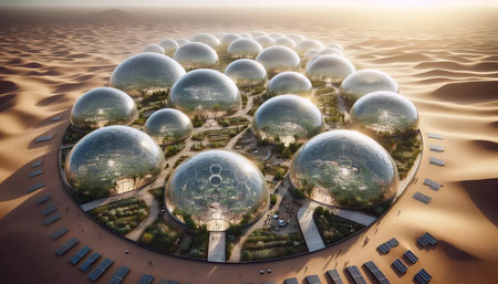 A desert greenhouse complex, Ai generated image