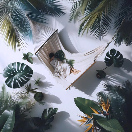 A hammock in jungle retreat, Ai generated image