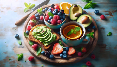 The iconic eco-breakfast with fresh fruits, Ai generated image