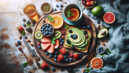 The iconic eco-breakfast with fresh fruits, Ai generated image