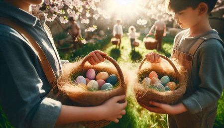 Plastic-Free Easter Celebration, AI generated imageの写真素材