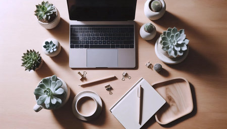 The iconic biofilia workspace with greenery, Ai generated imageの写真素材