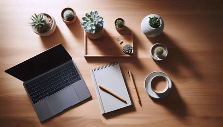 The iconic biofilia workspace with greenery, Ai generated image