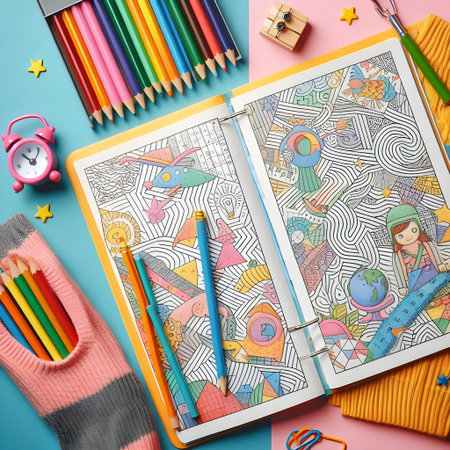 A kids activity book with mazes and puzzles, Ai created imageの写真素材