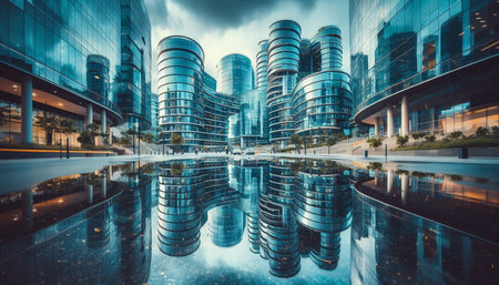 Ultra-modern glass office buildings in Bangalores It district, Ai generated image