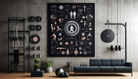 Professional gym interior with workout equipment, Ai created imageの写真素材