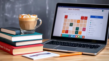 Latte art, laptop with coffee cup, Ai generated imageの写真素材