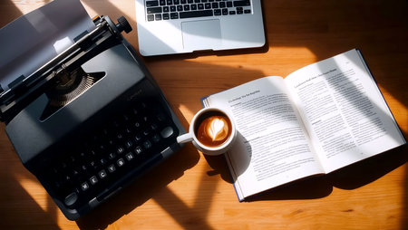 Latte art, laptop with coffee cup, Ai generated image