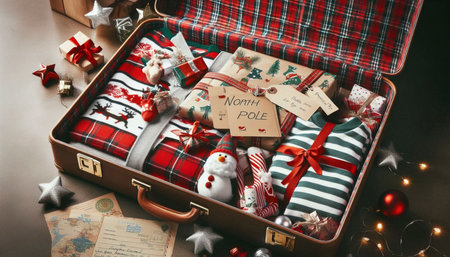 Travel items including luggage, passport and destination tickets.
