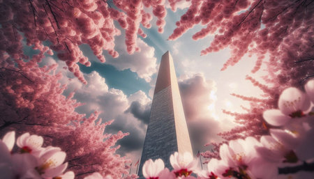 The worms-eye view of Washington Monument, Ai generated imageの写真素材