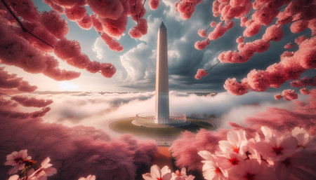 The worms-eye view of Washington Monument, Ai generated imageの写真素材