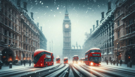 The Big Ben in snowstorm, Ai generated image