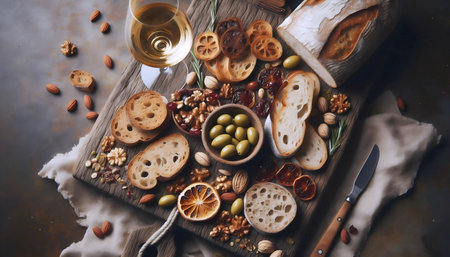 The iconic wooden charcuterie board, Ai generated imageの写真素材