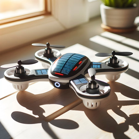 Toy drone with solar-powered wings, Ai created imageの写真素材
