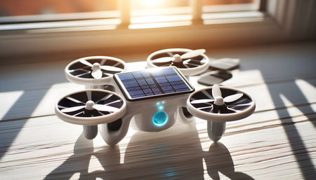 Toy drone with solar-powered wings, Ai created imageの写真素材