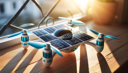 Toy drone with solar-powered wings, Ai created imageの写真素材