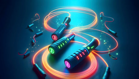Smart jump rope with led counters and Bluetooth tracking, Ai created imageの写真素材