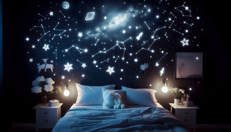 Glow-in-the-dark constellation stickers for a bedroom ceiling, Ai created image