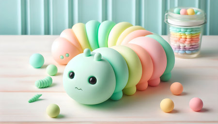 Squishy robotic caterpillar that moves realistically, Ai created imageの写真素材