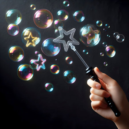 A magic wand that creates harmless bubbles in different shapes, Ai created imageの写真素材