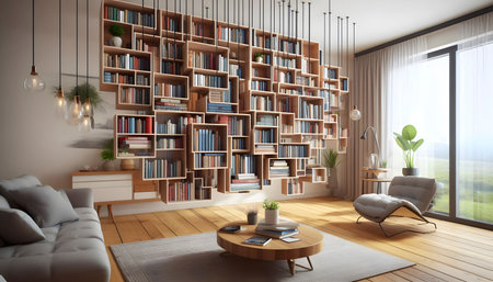 A home library with books, Ai created image