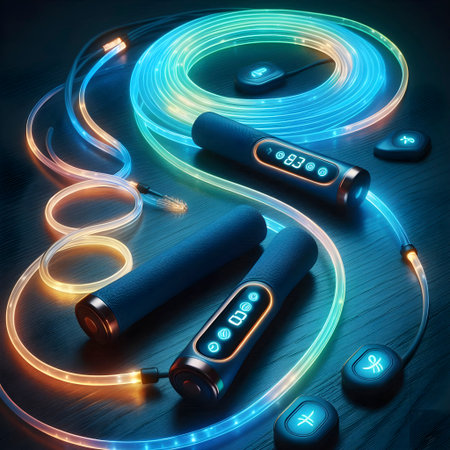 Smart jump rope with led counters and Bluetooth tracking, Ai created imageの写真素材
