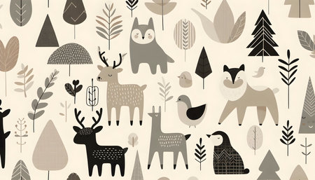 Scandinavian minimalist animal silhouettes kids room wallpaper, Ai created image