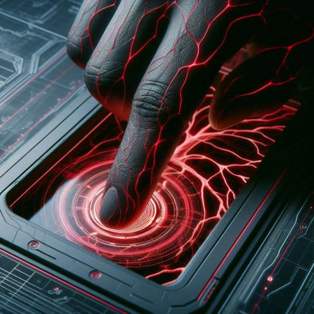A hand hovering over a black biometric scanner, Ai created image