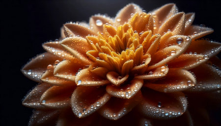 Macro shot of temple flower offering - individual marigold petals with morning dew, Ai generated...