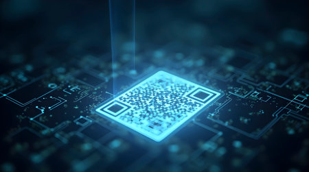 Holographic Qr code, AI generated imageの写真素材