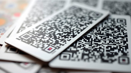 Qr code constructed from stacked credit cards, AI generated image
