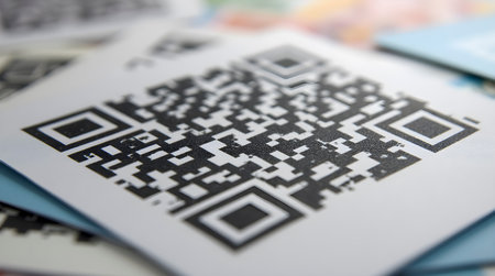 Qr code constructed from stacked credit cards, AI generated image