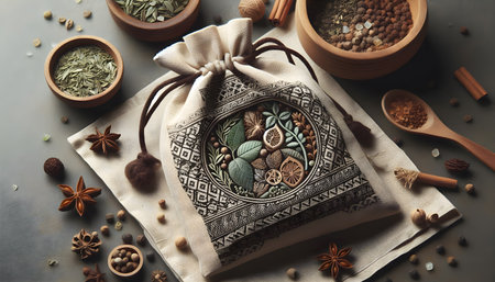 Fabric pouch with drawstring, Ai-generated imageの写真素材