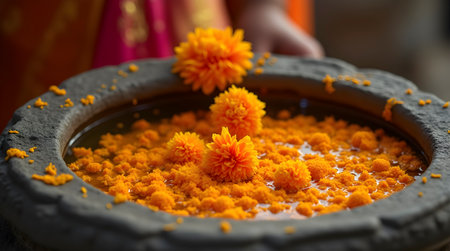 Floating marigold petals, AI generated imageの写真素材