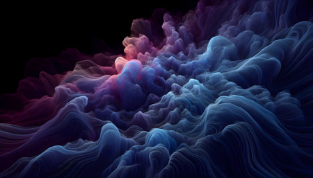 Smoke waves in dark blue and purple, image created using Ai