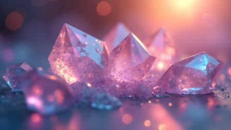 Floating crystals with refractive light, image created using Ai