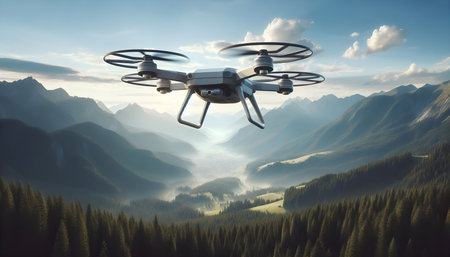Floating drone with foldable arms, image created using Ai