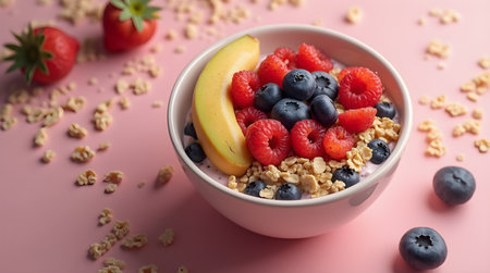 Smoothie bowl with fresh fruits, image created using AI