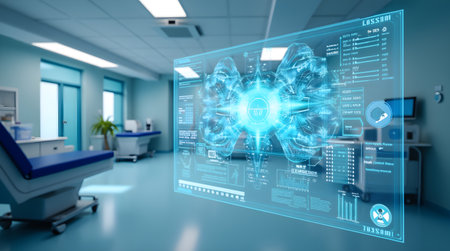 Futuristic hospital room, image created using AIの写真素材