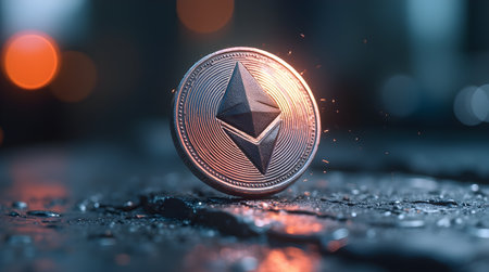 Ethereum token with metallic texture, image created using AI