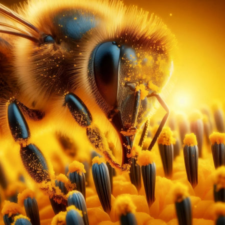 Bee pollinating macro, Ai generated image