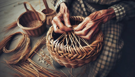 Weaving harvest basket, Ai generated imageの写真素材