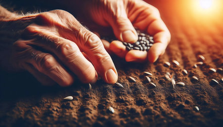 Planting seeds close-up, Ai generated imageの写真素材