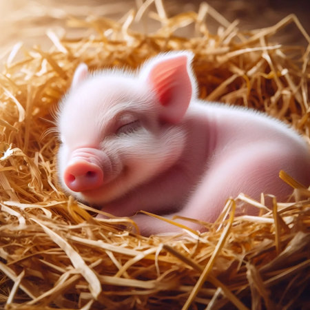 Piglet in straw, Ai generated imageの写真素材