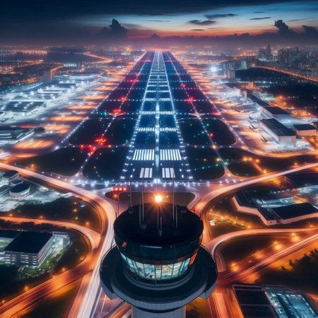 A view from the air traffic control tower at night, Ai generated image