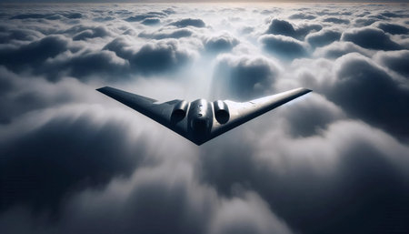 A stealth bomber flying at high altitude, Ai generated image