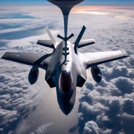 A fighter jet refueling mid-air from a tanker aircraft, Ai generated image