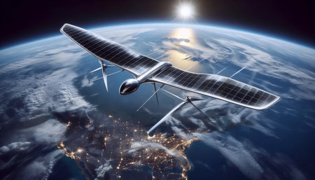 A concept art of solar-powered stratospheric aircraft, Ai generated imageの写真素材