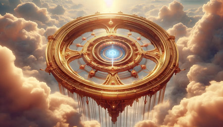 Celestial architecture with floating angelic statues and glowing symbols, Ai generated imageの写真素材